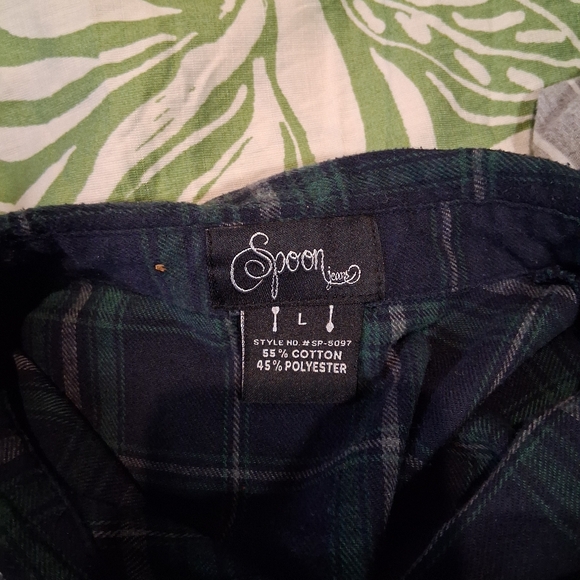 Spoon Jeans Green Plaid Shirt Large - Picture 4 of 4